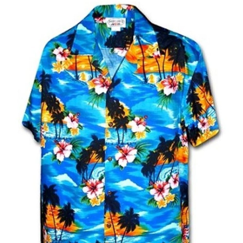Pacific Legend Sunset Blue Cotton Hawaiian Shirt Size XL